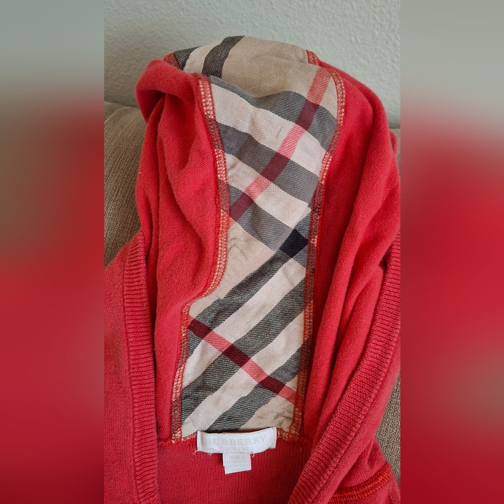 Burberry Kids Red Hooded Zip Up Sweashirt Girls Size 12 Years - Picture 3 of 10